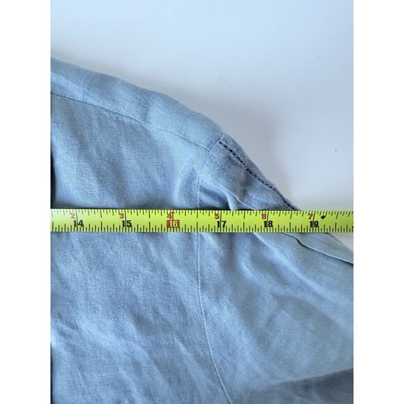 Poetry 100% Linen Gray Blue Blouse Lagenlook Contemporary Size 14 Romantic Boho - Picture 6 of 8